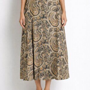 Lane Bryant Midi Skirt Sz 18/20 Tan Black Paisley Boho flowy Peasant Cottage
